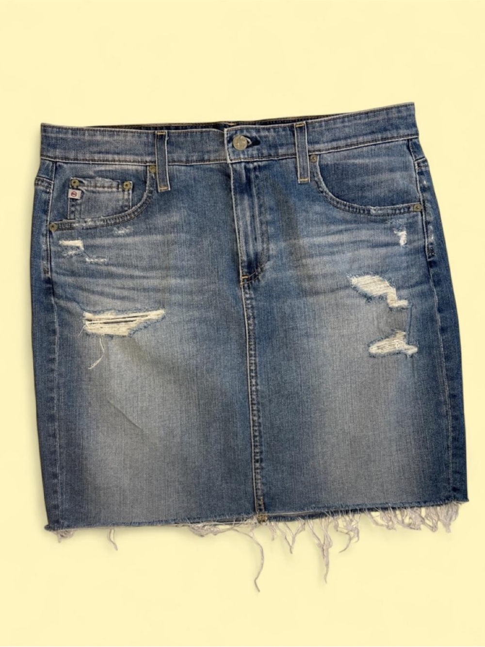 AG Adriano Goldschmied Blue Distressed Denim Mini Skirt
